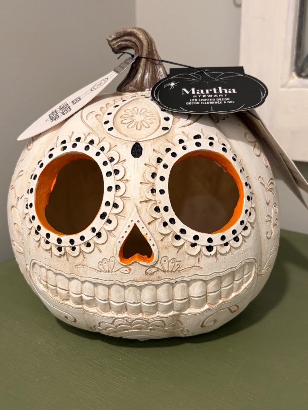 Martha Stewart Halloween LED Lighted Sugar Skull Pumpkin